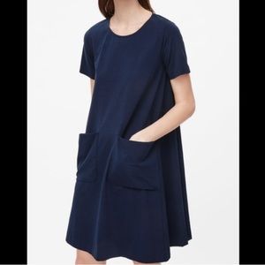 COS I XS/S Navy A-Line Jersey Babydoll Dress with Pockets